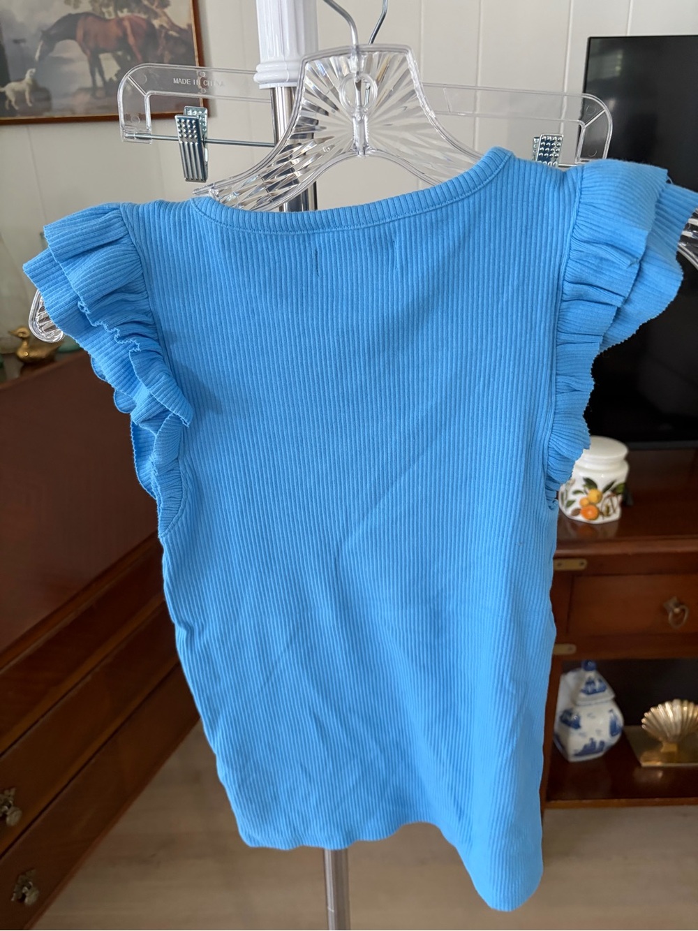 J.Crew Bright Blue Ribbed Ruffle Sleeve Tank - Picture 2 of 2